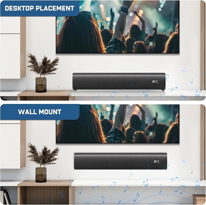 2.1ch Sound Bar for Smart TV with 6 Levels Voice Enhancement, Built-in Subwoofer, 16 Inches Bluetooth 5.3 TV Soundbar Speakers with ARC/Optical/AUX/USB Connection