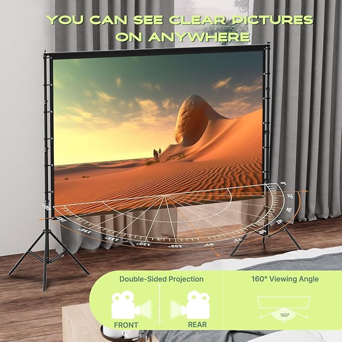 AAJK100-inch Portable Projector Screen with Stand – Elevate Your Outdoor Movie Nights with 4K HD Clarity and Lightweight Convenience