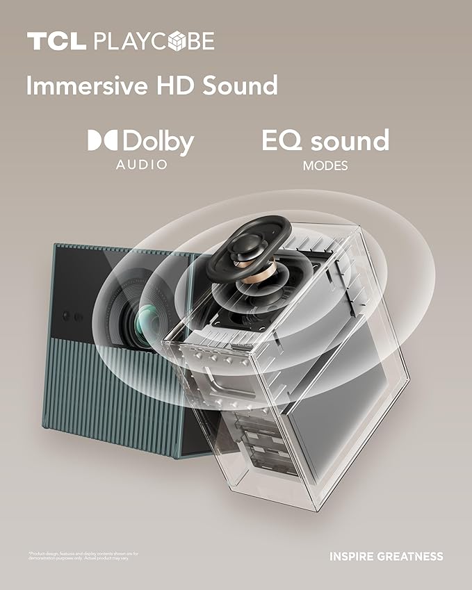 TCL PlayCube 1080P FHD DLP Projector, GTV Portbale Projector with Netflix Certified, 750 ISO Lumens, 4K Supported, 3h Playtime with Built-in 66Wh Battery, Up to 150'' Screen, Auto Focus & Keystone