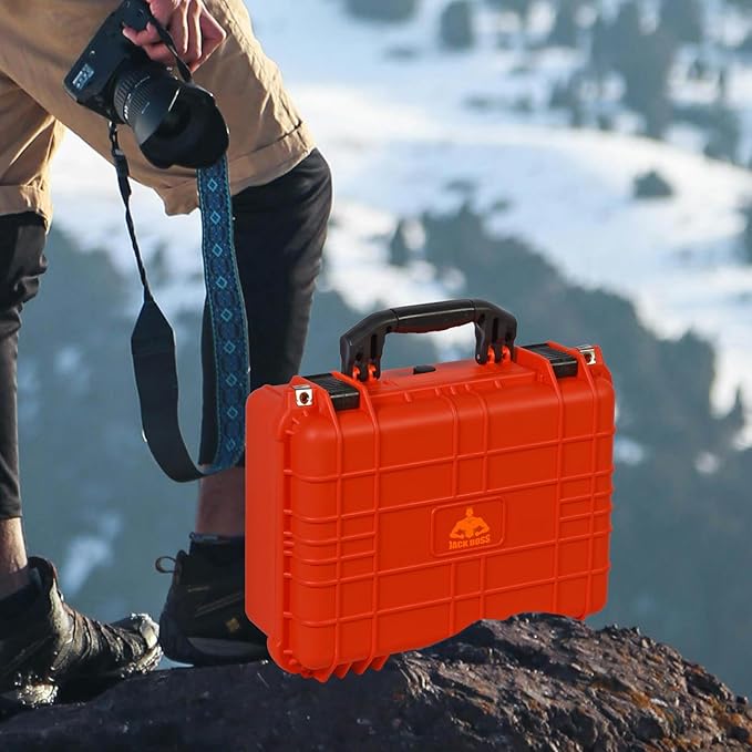 16x 12.8x 6.8 Inch Hard Case, Portable Weather Waterproof Protective Camera Case with Customizable Foam, Fit Use of Drones, Camera, Equipments, Orange