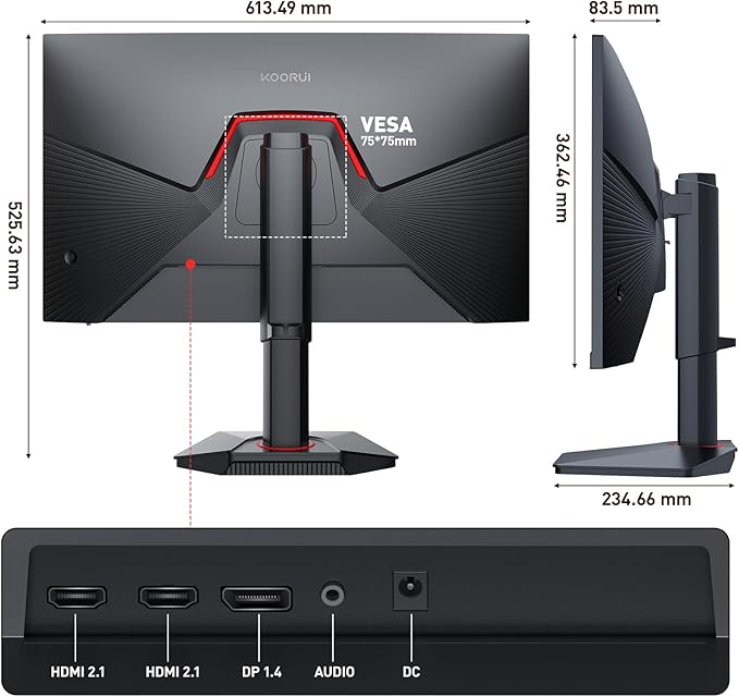 KOORUI 27 Inch Gaming Monitor, 3840 * 2160p Monitor, Dual Mode(UHD 160Hz / FHD 320Hz), IPS Panel, 95% DCI-P3, HDR400, Eye-Care, Height/Pivot/Tilt Adjustability, VESA Mountable,HDMI/DP, G2741L