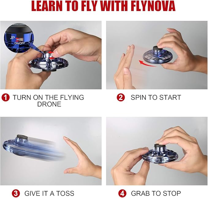 FLYNOVA Cool Kids Light Up Toys,Hand Operated UFO Drones,Mini Flying Orb with Lights,Hover Boomerang Spinner,Xmas Birthday Gifts for Adult Teen,Indoor Outdoor Summer Party Toys with Family Friends