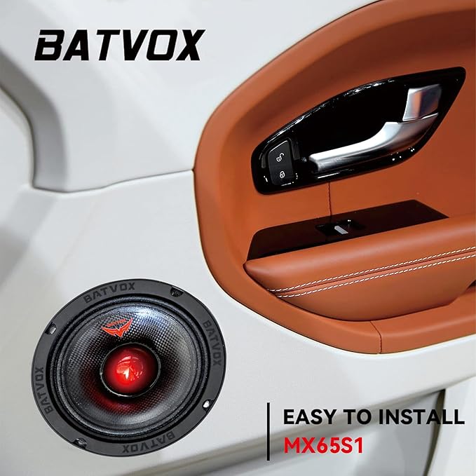 MX65S1 Midrange Loudspeaker 6.5" Red Bullet, 600W Max, 4 Ohms, Premium Quality Audio Door Speakers for Car or Truck Stereo Sound System, Black (1 Speaker)