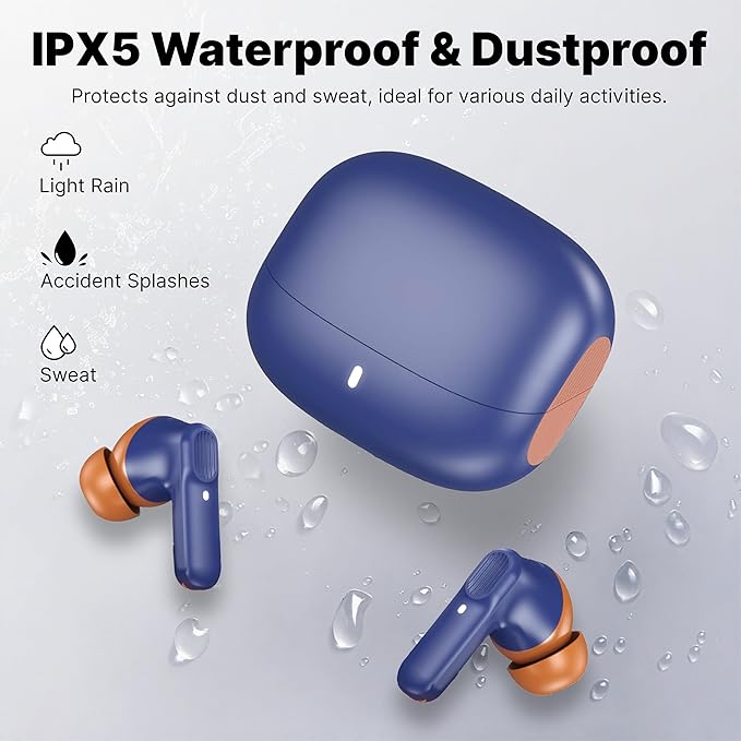 Wireless Earbuds Bluetooth 5.3 Headphones, Lightweight in-Ear Design with Deep Bass, 48HPlaytime, Touch Control, IPX5 Waterproof Earphones for Sports Workout (Dark Blue)