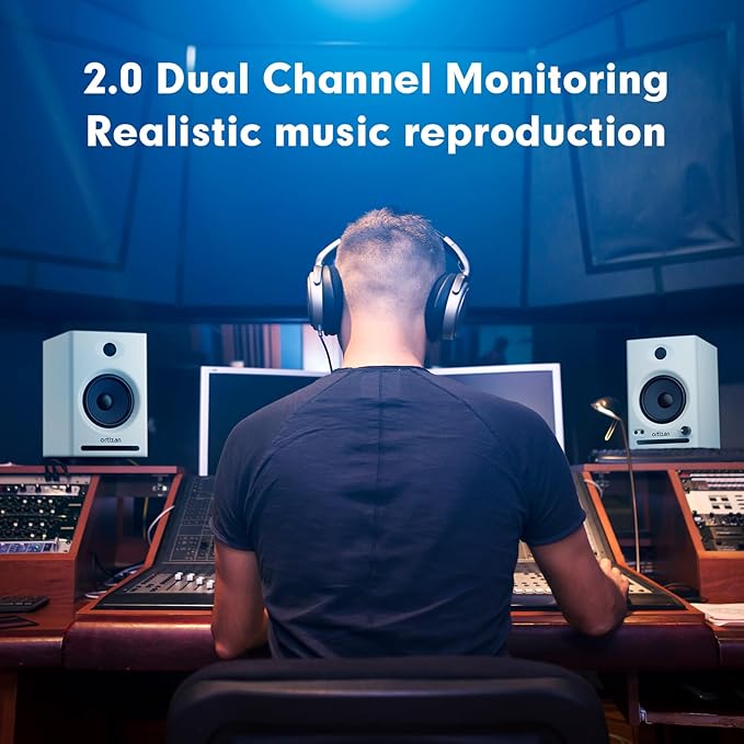 Ortizan C7 Dual-Mode 2.0 Studio Monitors, Active Monitor Speakers for Near Field Music Production, Bluetooth 5.3 Wireless Computer PC Monitor Gaming Bookshelf Speakers(Pair, White)
