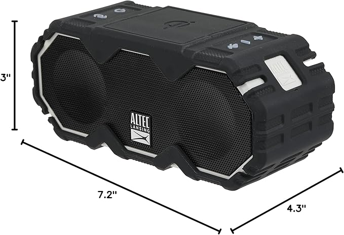 Altec Lansing Mini LifeJacket Jolt Bluetooth Speaker with Qi, Wireless, Waterproof, Portable, Speakers, Loud Volume, Strong Bass, Rich Stereo System, Microphone, 16 Hour Battery, 100 ft Range, Gray