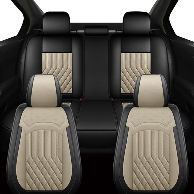 TTX Car Seat Covers Full Set Fit for Kia Sportage 2009-2026 Breathable Leather Seat Protector with Airbag Compatible Automotive 5 Seat Cushions Cover with Beautiful Patterns (Beige)