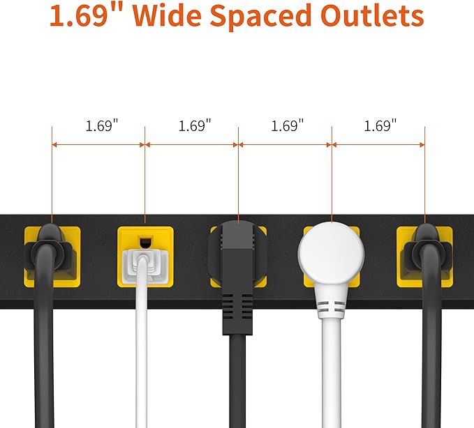 8 Outlet Power Strip 2100J Surge Protector, 15FT Heavy Duty Extension Cord Wide Spaced Outlet and Wall Mount Metal Powerstrip for Home Office Garage Workshop