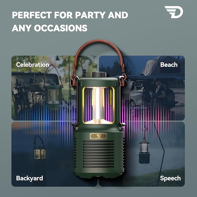 Dreamwave Outdoor Bluetooth Speakers, Portable Waterproof Speaker with LED Lights, IPX5 Waterproof, TWS Paring, Wireless Speaker Gifts for Men Women Party Camping Outdoor Beach Pool (Green)