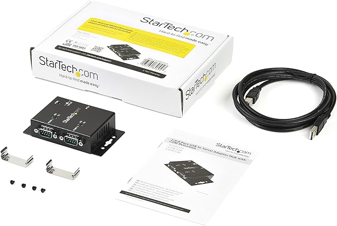 StarTech USB to Serial Adapter - 2 Port - Wall Mount - Din Rail Clips - Industrial - COM Port Retention - FTDI - DB9, TAA (ICUSB2322I)