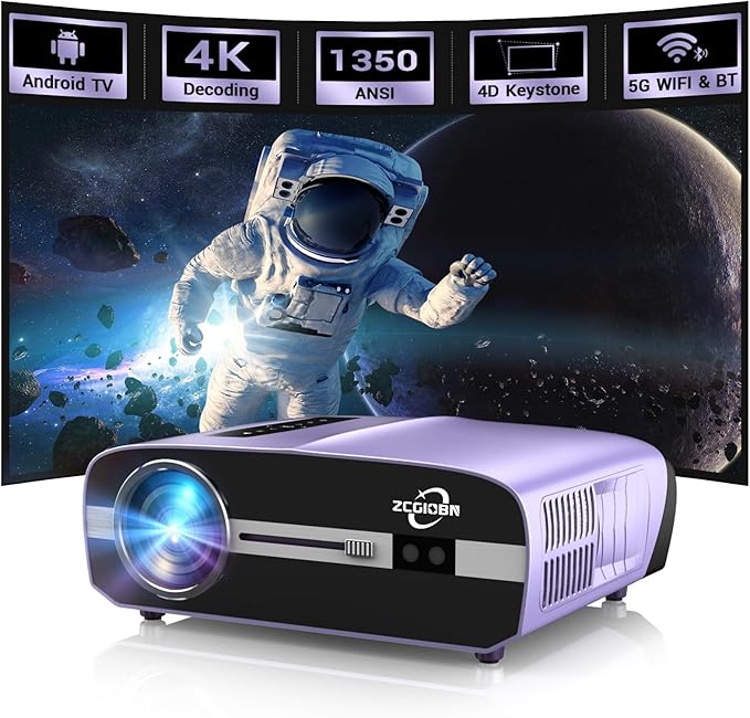 2025 LED Projector 4K Daylight Indoor Movie Gaming Smart Home Theater Projector 5G WiFi 6 Bluetooth with Apps HDMI USB Ethernet Port, 1080P Native, HDR10+, Zoom/4D Keystone/Rear/Ceiling/Room