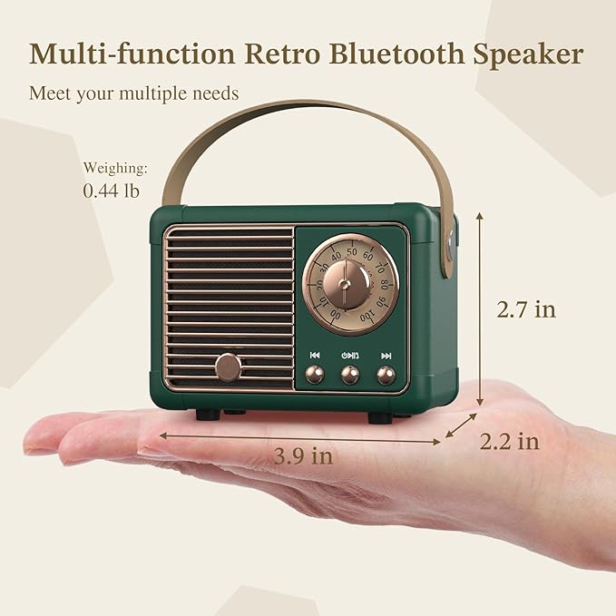 PRUNUS J-999 Retro Bluetooth Speaker,Vintage Decor,Mini Wireless Bluetooth Speaker,Cute Old Fashion Style Support USB/TF Card/AUX for Kitchen Desk Bedroom Office Party Outdoor(Green)