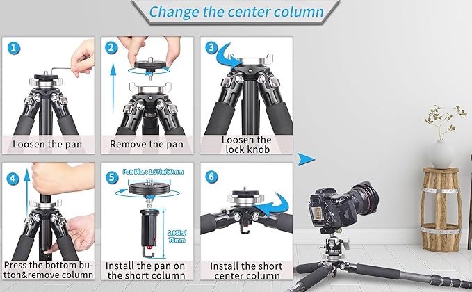 Carbon Fiber Tripod-INNOREL GT255C Professional Camera Compact Tripod Stand for Travel Outdoor Digital DSLR with Low Gravity Center Ballhead Special-Shaped Center Column Max Height 67.7in/172cm