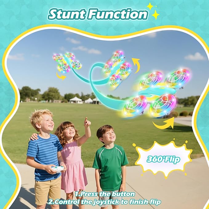 LED RC Drone for Kids 6+, Christmas Birthday Gift for Boys & Girls with Remote Batteries, 360° Flips, 3 Speed Modes, 45 Min Flight Indoor and Outdoor Flying Toy - Blue Yellow