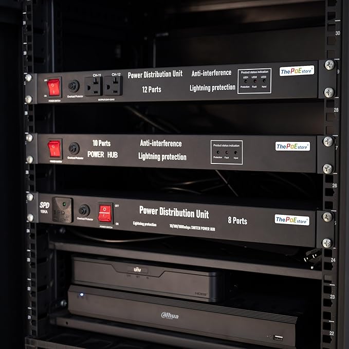 1U PDU Rackmount Power Strip with 8 NEMA 5-15R Outlets & 5-Port Gigabit Ethernet Switch, 15A 100-250V,10KA SPD 3600J Surge Protection, 6ft Cord, ETL Listed, Ideal for Server Racks & Networking