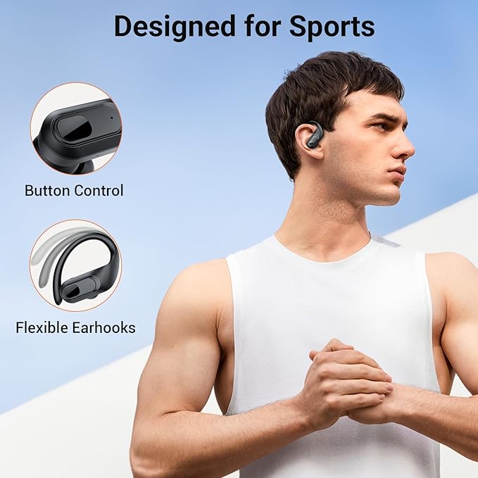 occiam Wireless Earbuds Bluetooth Headphones Ear Buds 96Hrs Playback Sport Over-Ear Waterproof Wireless Headphones Earphones with Earhooks ENC Mics Clear Call for Sport Running Workout Black