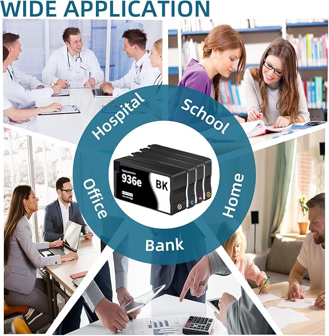 936e 936XL Ink Cartridges Combo Pack High Page Yield Compatible for HP 936 936e Ink Cartridge Work for OfficeJet Pro 9125e 9120e 9135e 9110b 9130b 9128e 9130b 9122e 9730e with Chip (4-Pack)