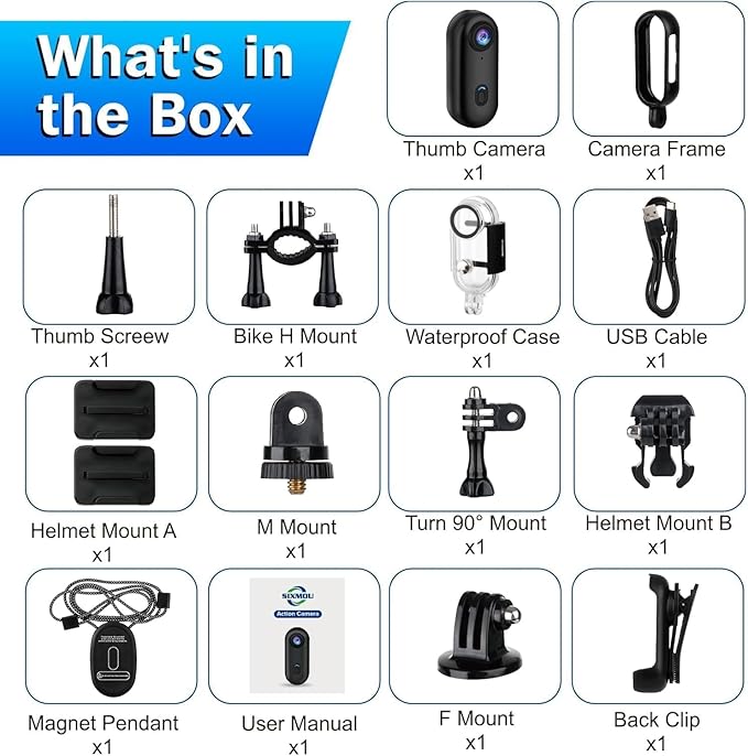 64GB FHD 1080P Mini Body Camera, Wearable Action Body Cam, Thumb Size Hands Free Recording Body Worn Camera, Premium Portable Camcorder Mount Anywhere for Pet Walking, Work, Travel (Black)