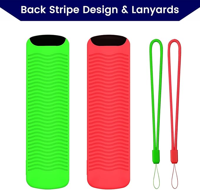 2 Pcs Glowing Remote Cover Compatible with Amazon Fire TV Stick, HD, 3rd Gen., 4K Remote Controller, Silicone Protective Case with Lanyard, Glowing Green + Red
