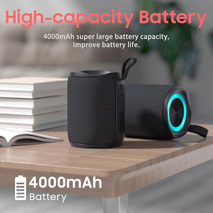 Bluetooth Speaker, Portable Wireless, IPX5 Waterproof Speaker, Bluetooth 5, RGB Color Lighting Loud Stereo Sound, Deep Bass, TWS Pairing, Suitable for Party, Home, Outdoor, Traveling