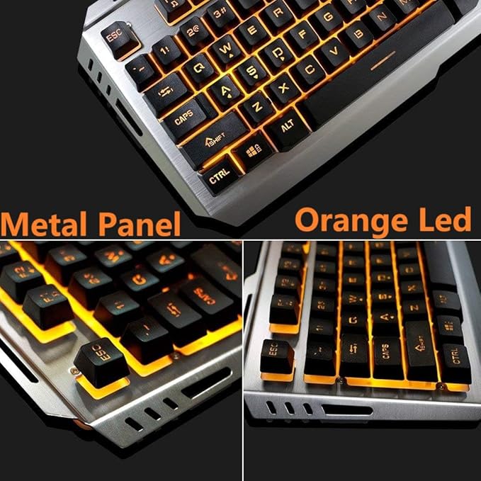 Wired Gaming Keyboard and Mouse Combo,Orange Yellow Lighted LED Backlit & Metallic Frame,Adjustable Brightness,Breathing Backlight,Full Size 104 Keys,for Xbox PS4 Xbox One Desktop Gamer