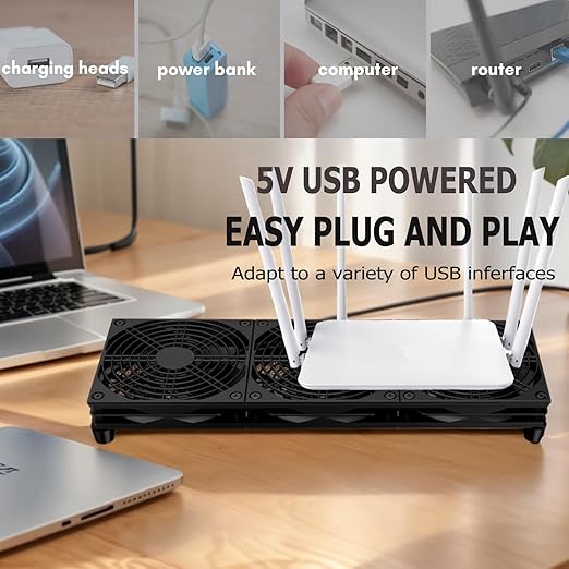 VTRETU Router Cooling Fan for Computer Cooler Audio Video Network Cabinet Server Cooling Project Equipment and Workstation DC 5V USB Power 120mm 360mm Fan with Switch