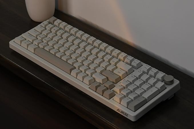 FIRSTBLOOD ONLY GAME. AK992 Retro Wired Mechanical Keyboard, 98 Keys Full Layout, Hot-Swappable USB Gaming Keyboard with Red Switches, Multimedia Keys Knob, Blue Backlit, Anti-Ghosting, Grey