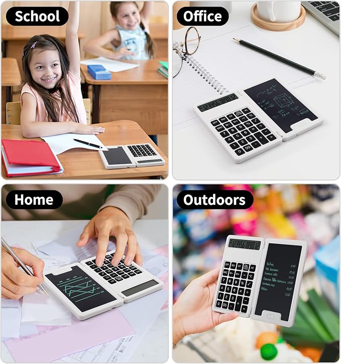 Desk Portable Basic Calculator with Notepad and Stylus, 12 Digit Large Display Multi-Function for Office, School, Home & Basic Financial (White)