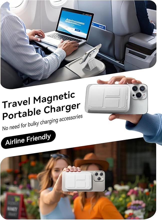 Magnetic Portable Charger, 10000mAh Wireless Power Bank with 20W USB-C Fast Charging, Foldable Stand & LED Display Magnetic Battery Pack, Compatible with iPhone 16/15/14/ All Series