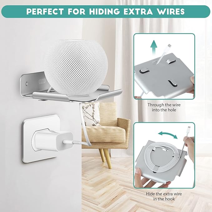 Small Wall Shelf, 4.7" Floating Shelves for Speakers, Internet Router, Smart Home, Apple HomePod Mini, Echo Dot 4th, Security Camera– for Bedroom, Gaming Room, and Living Room (Silver)