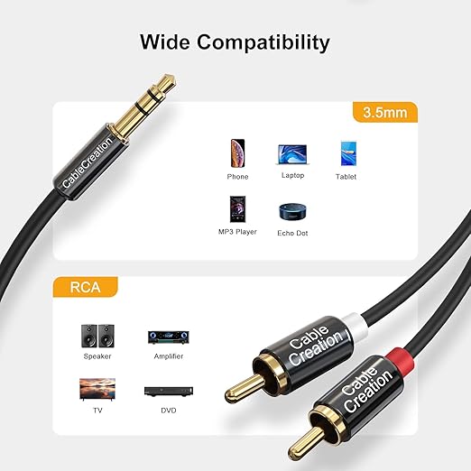 CableCreation 3.5mm to RCA Cable 1.6ft 2Pack, 3.5mm TRS Male to 2RCA Male Stereo Y Splitter Compatible with Echo Dot, Smartphone, MP3, Tablet, Stereo Receiver, Car, Speaker, HDTV ect, 0.48M
