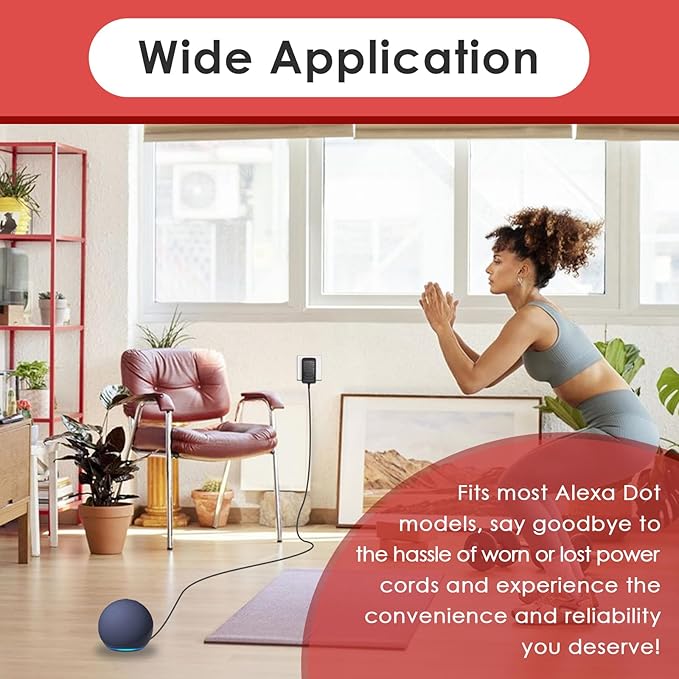 2 Pcs Power Cord for Alexa Dot 3rd / 4th / 5th Gen 2022, Echo Show Black Charger Cable - 1.5M Long Power Adapter