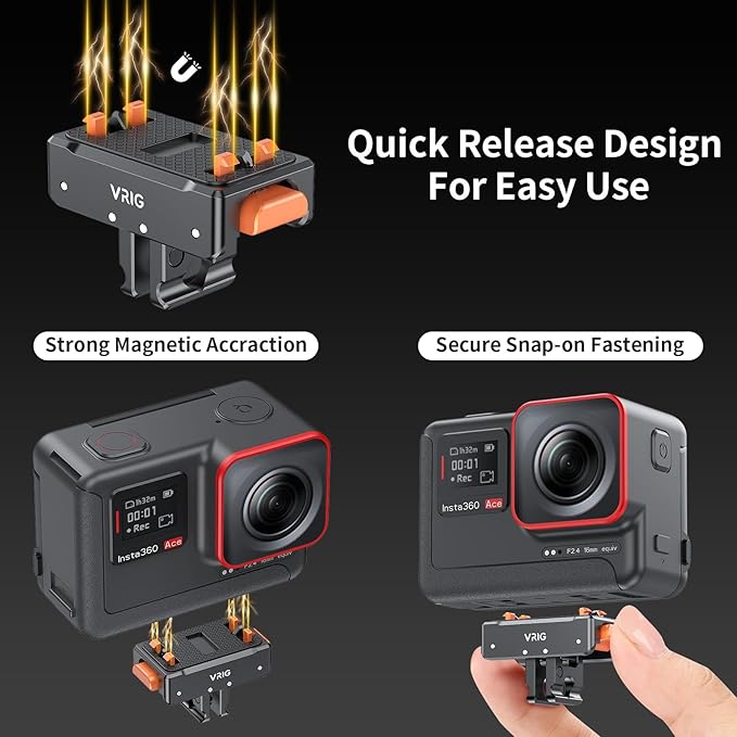 VRIG Magnetic Quick Release Mount for Insta360 X5/ ACE/ACE PRO/ACE PRO2, Magnetic Mount Metal Connection with 1/4" Screw Adapter for Insta360 X4/X3/ONE RS 360 Degree Version/ONE RS Twin/ONE X2