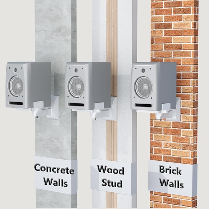 WALI Speaker Wall Mounts, Dual Side Clamping Bookshelf Mounting Bracket for Large Surrounding Sound Speakers, Hold up to 55 lbs. (SWM201-W), 1 Pair, White