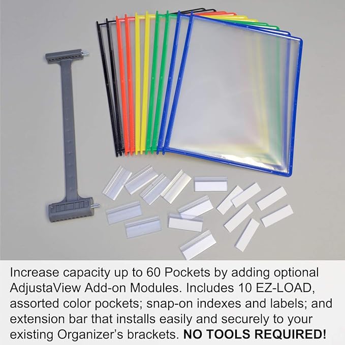 Ultimate Office AdjustaView 20-Pocket Desk Reference Organizer with Easy-Load Pockets and Compact Weighted Base for Stability (Colored Pockets)