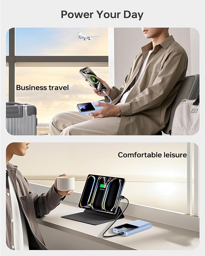 Portable Charger Power Bank - 20000mAh Fast Charging Portable Battery Pack with Built in USB-C(22.5W) and iOS(20W) Output Cables Compatible with iPhone Android Samsung Phone etc (1 Pack, Blue)