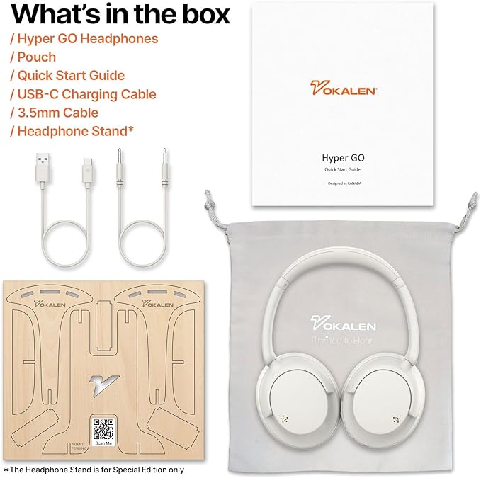 VOKALEN Hyper GO Wireless Over-Ear Noise Cancelling Headphones with Mic, 60H Playtime, Bluetooth Headset, Hi-Res Audio, DEEP360 Spatial Audio, Ultra-Lightweight for Travel, Work, Study