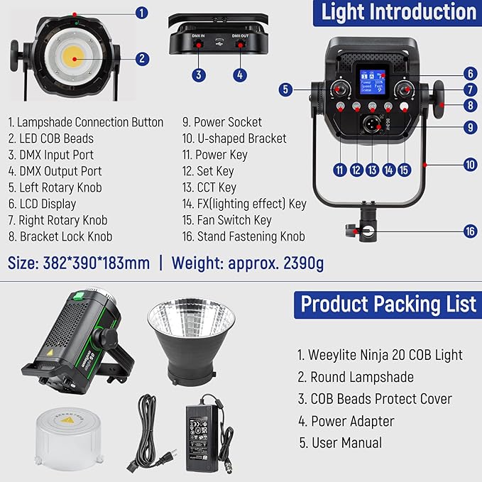 Weeylite 200W 5600K LED Video Light, Continuous Output Photography Lighting with CRI 95+TLCI 97+,79000 Lux@1M Bowens Mount & App Control for Video Recording Portrait Wedding Outdoor Shooting YouTube