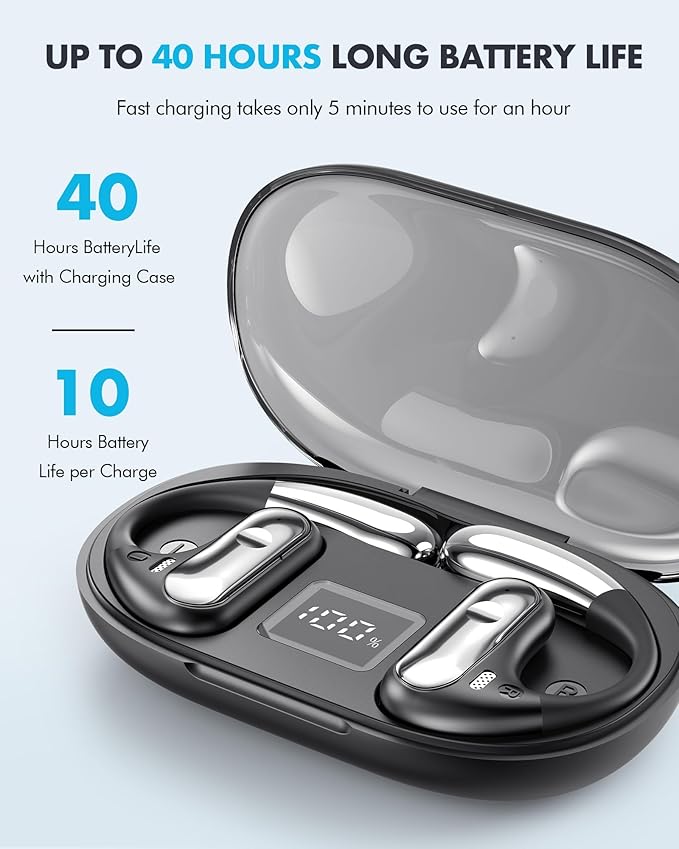 Open Ear Earbuds, Wireless Ear Buds,Earhook Earbuds with 40H Playtime,IPX7 Waterproof Sports Bluetooth Earphones,Bluetooth 5.3 Ultra Comfort Open Ear Headphones Wireless,Clear Calls