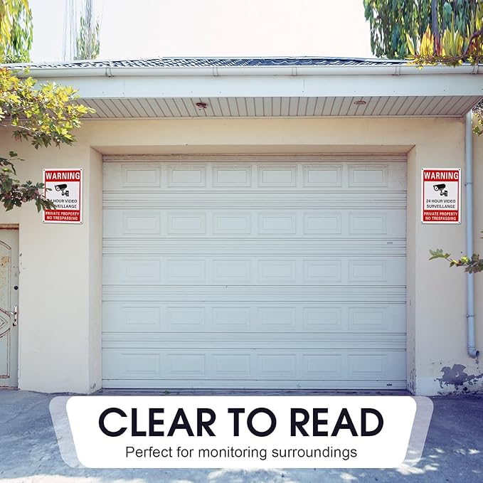 4 Pieces Smile You're on Camera Sign and Private Property No Trespassing Video Surveillance UV Printed 40 Mil Rust Aluminum Security Camera Sign for Home Business (Novel Style)