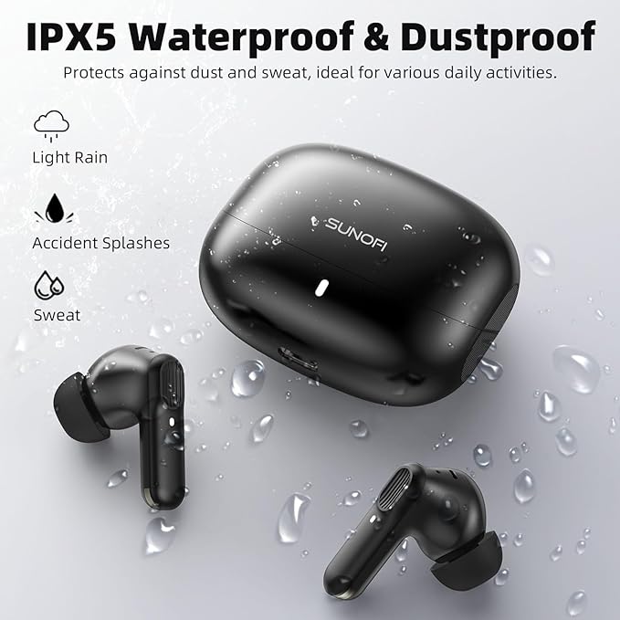 Wireless Earbuds Bluetooth 5.3 Headphones, Lightweight in-Ear Design with Deep Bass, 48HPlaytime, Touch Control, IPX5 Waterproof Earphones for Sports Workout (Black)