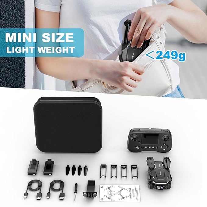 Drone with Camera - Drone with Screen on Controller for Beginners, Foldable Remote Control Quadcopter with Voice Gesture Control, 3D Flip, One Key Start, Emergency Stop, 2 Batteries, Easier to use