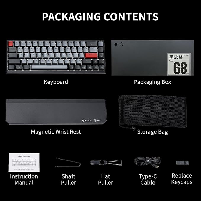 Hexgears X1 Pro Wireless Mechanica Keyboard, Hot-swappable Linear Switch Gaming Keyboard Bluetooth/2.4G/USB-C Mini Compact with Wrist Rest - Blakc/Gray