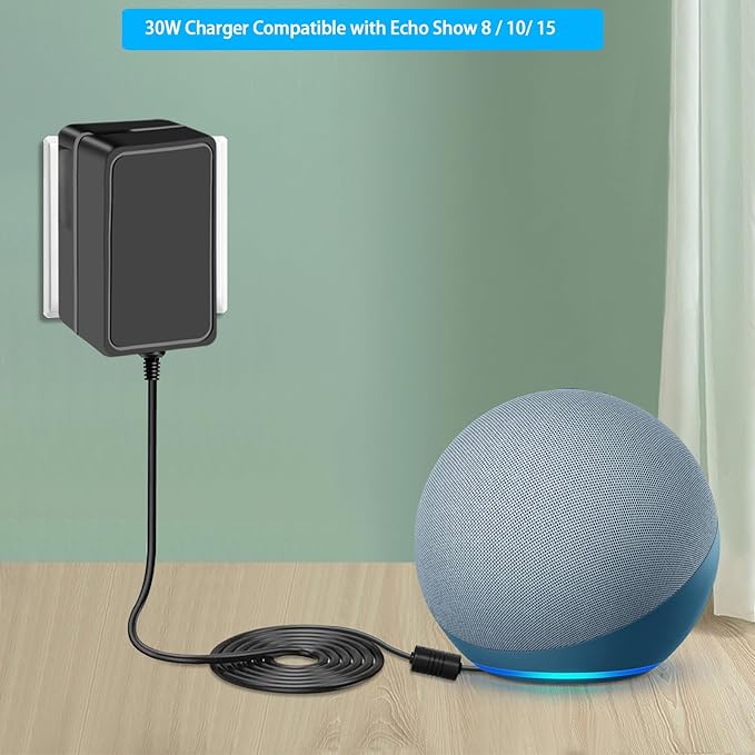 30W Charger Compatible with Alexa Echo (3rd 4th Gen), Echo Show 8 (1st 2nd Gen), Echo Show 10, Echo Show 15, Echo Show (2nd Gen), Echo Plus 2nd Gen 18V 1.67A AC Power Adapter Cord.
