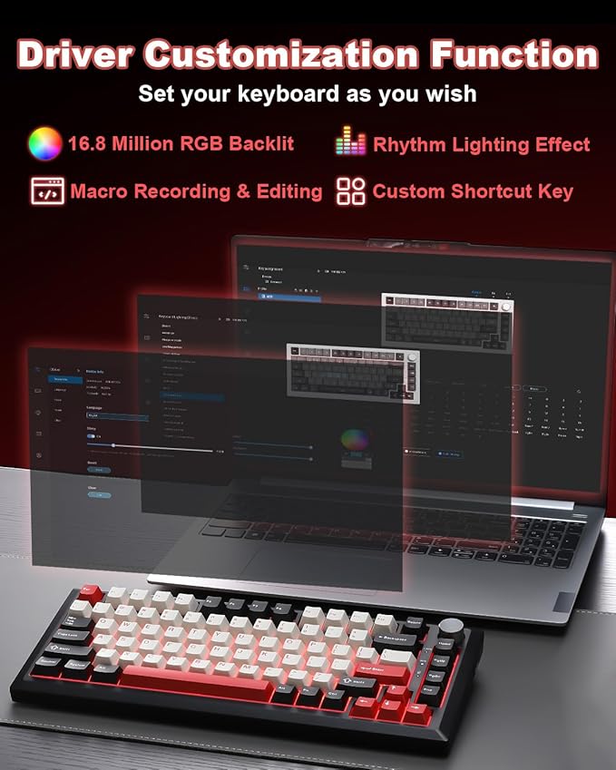 Y75 Wireless Mechanical Keyboard,75% Hot Swappable Custom Keyboard with Knob,RGB Backlit, PBT Keycaps,2.4GHz/USB-C/BT5.0 Mechanical Gaming Keyboards(Black&Red,Milk Switch)