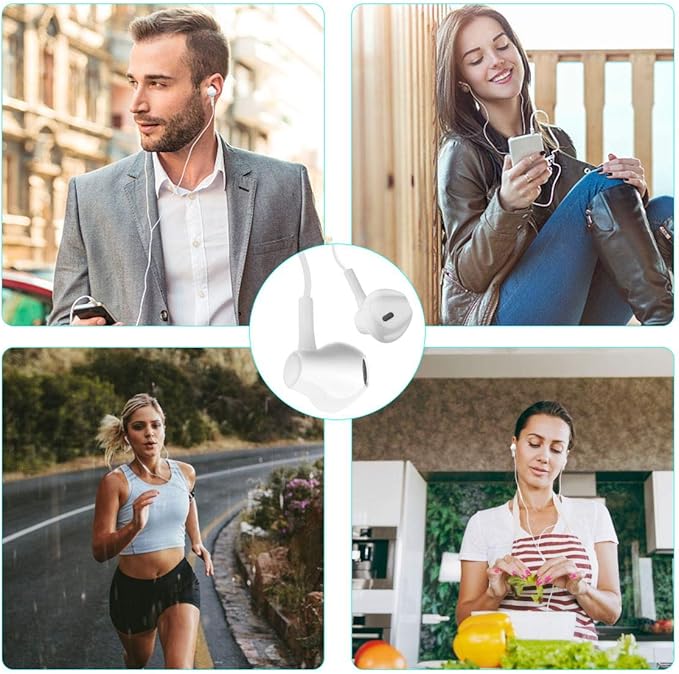 Wired Earbuds Pack of 4, in-Ear Wired Earphones with Microphone Volume Control, Powerful Heavy Bass, High Definition, Headphones Compatible with Android, iPhone, iPod, iPad, MP3 and Most 3.5mm Jack