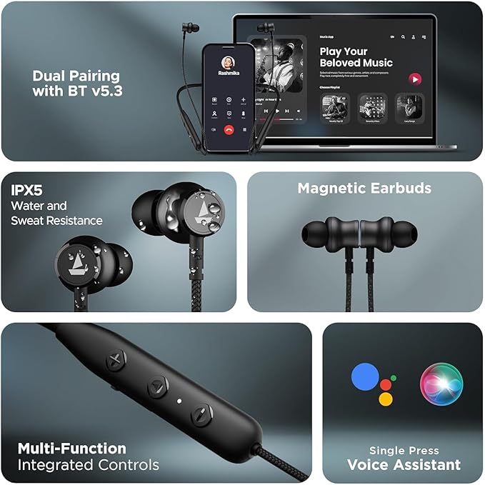 Bluetooth Headphoneswith Stereo Sound,Headphones Wireless with 60 Hours Playtime,Wireless Headphones,Ear Buds Wireless Bluetooth Earbuds (Black)