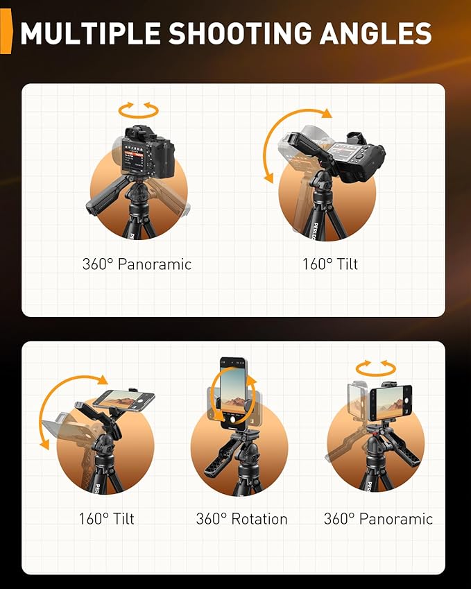 Perlegear Camera Tripod, 60″ Portable and Height-Adjustable, Travel Tripod with 13.2 lbs Max Load, Phone Camera Stand Heavy Duty for Video Recording, PGIPE01