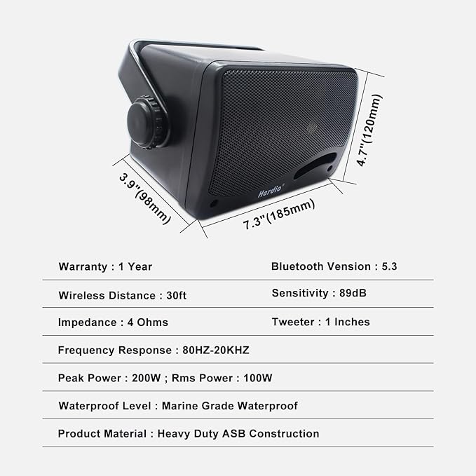 Herdio 3.5" Outdoor Bluetooth Speakers Wired Waterproof, 200W 3 Way Upgrade Premium Wall Mount Speakers, Durable Mountable Loud Sound System for Patio Indoor Deck Garage (Black Pair)