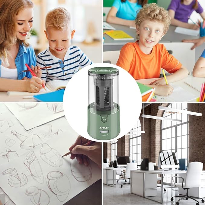 AFMAT PS94 Electric Pencil Sharpener, Auto Stop, Super Sharp & Fast, Electric Pencil Sharpener Plug in for 6-12mm No.2/Colored Pencils/Office/Home - Green